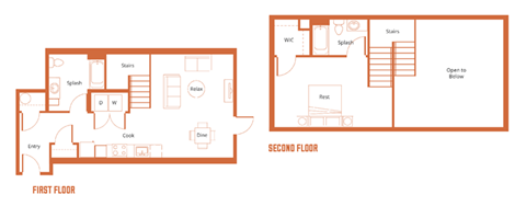 Floor plan for 1 bed, 2 baths, 882 sqft